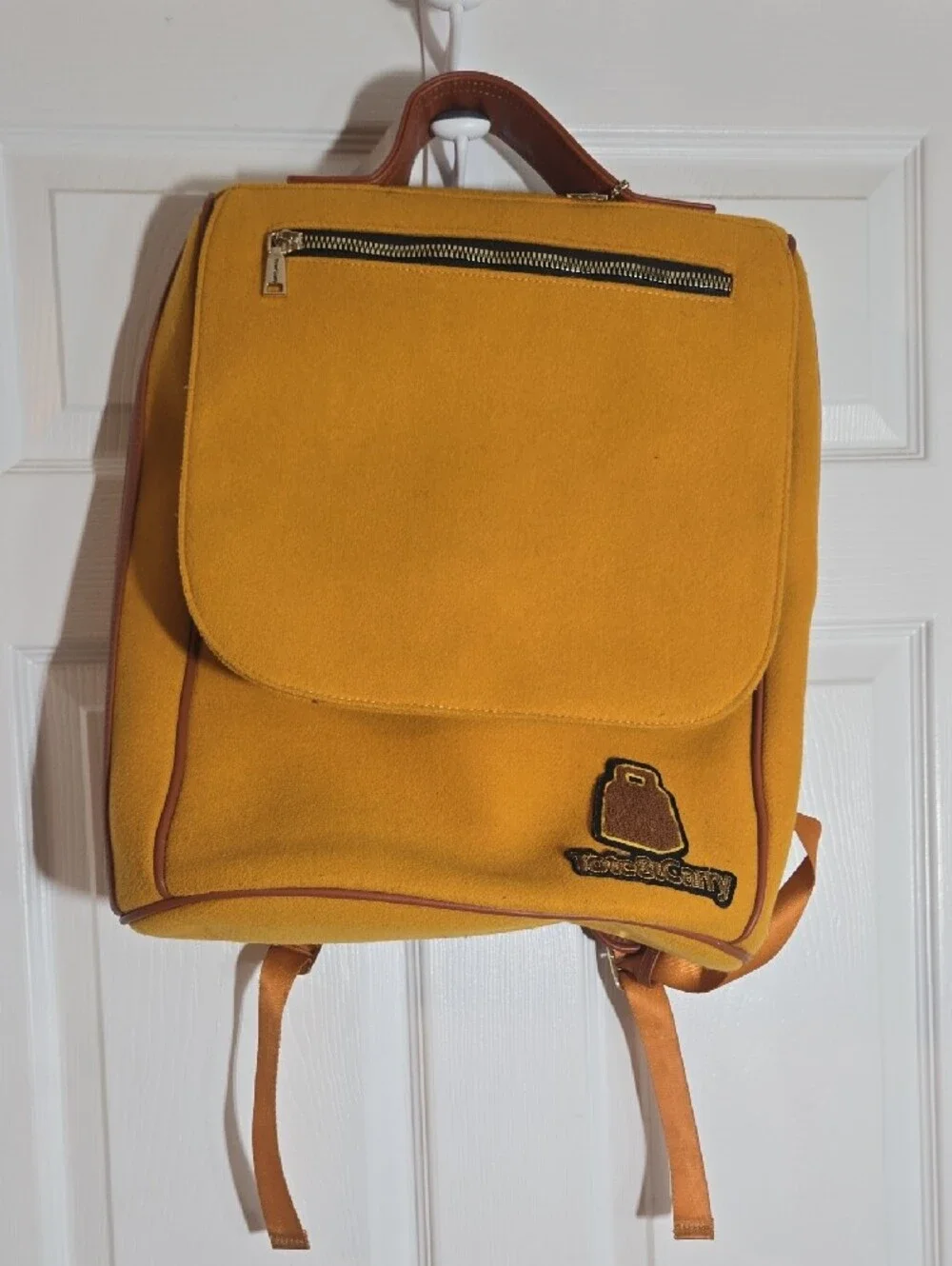 Men's Yellow Casual Backpack with Top Handle and Front Zip